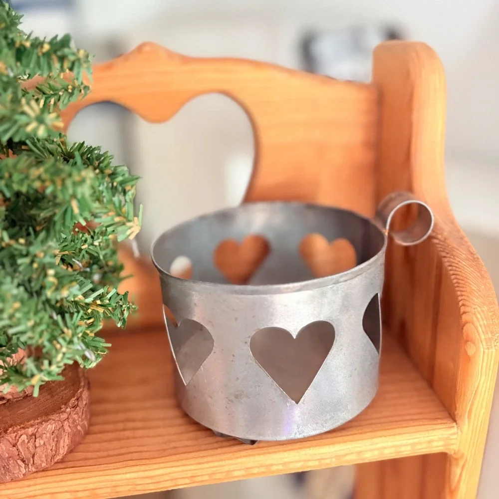 Rustic Galvanized Metal Heart Cutout Candle Holder Primitive Farmhouse Decor